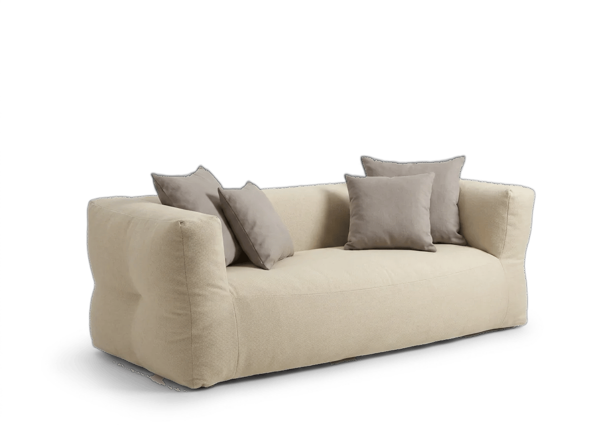 NOMAD loungebank in zandkleurige outdoorstof met losse sierkussens