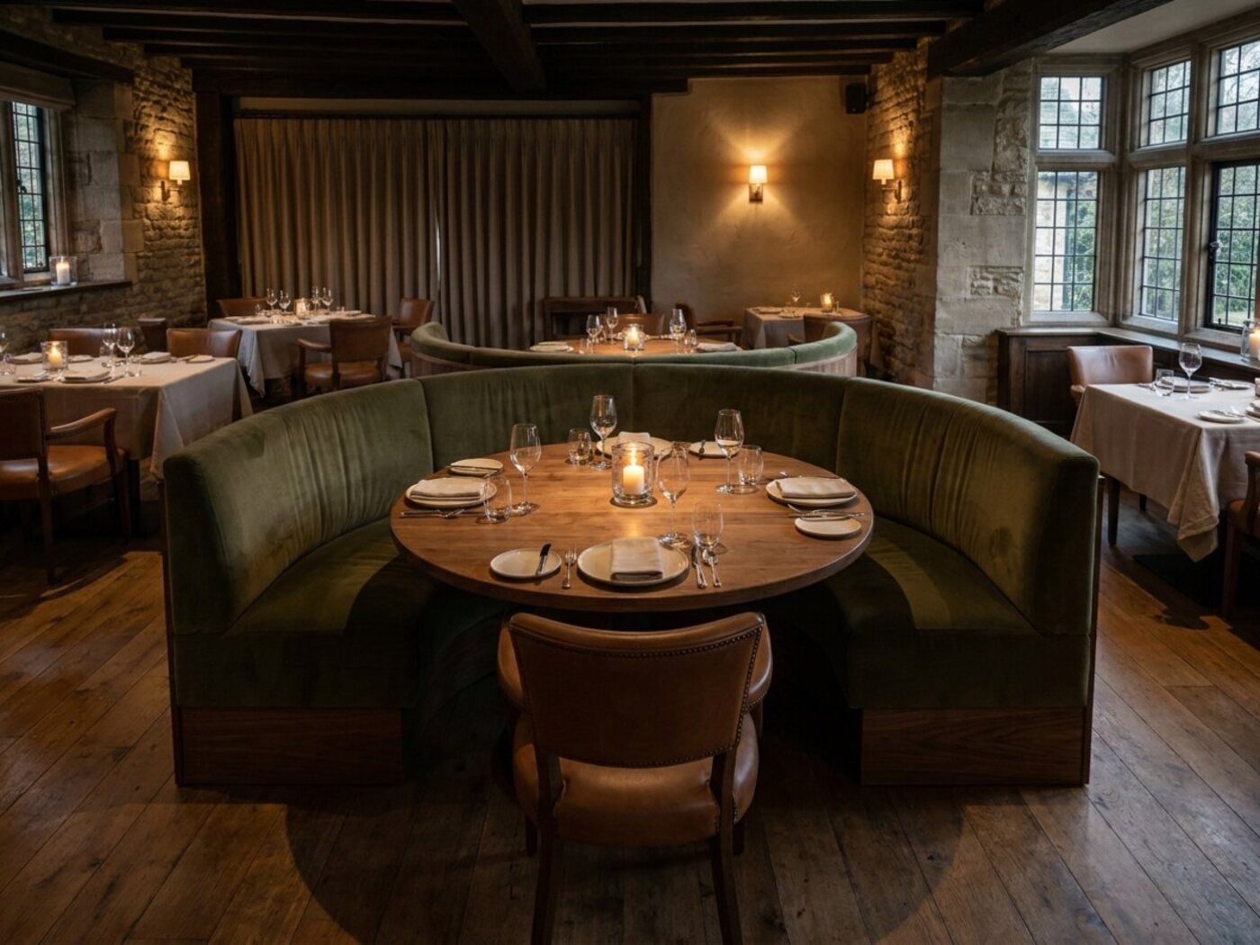 Gebogen gestoffeerde booth in een restaurant