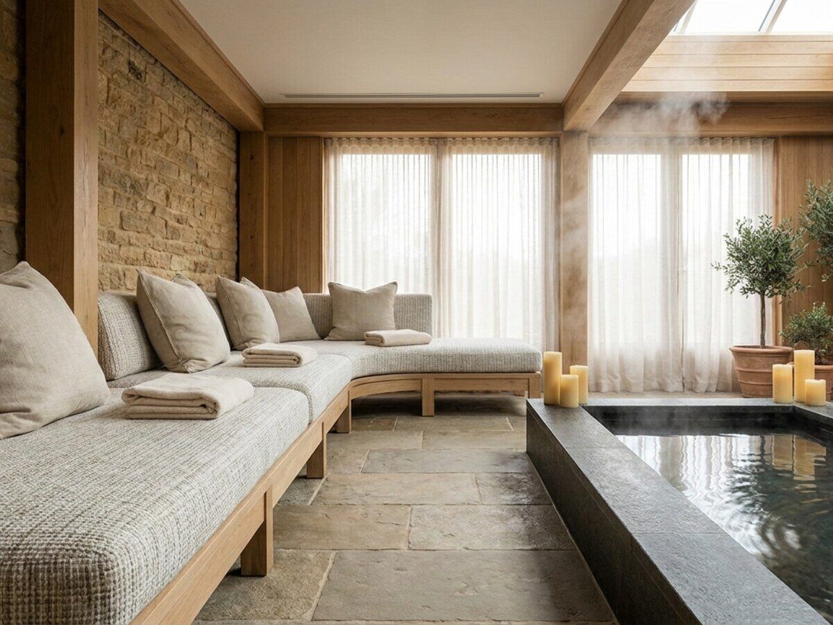 Serene wellness-loungebank met maatwerk kussens